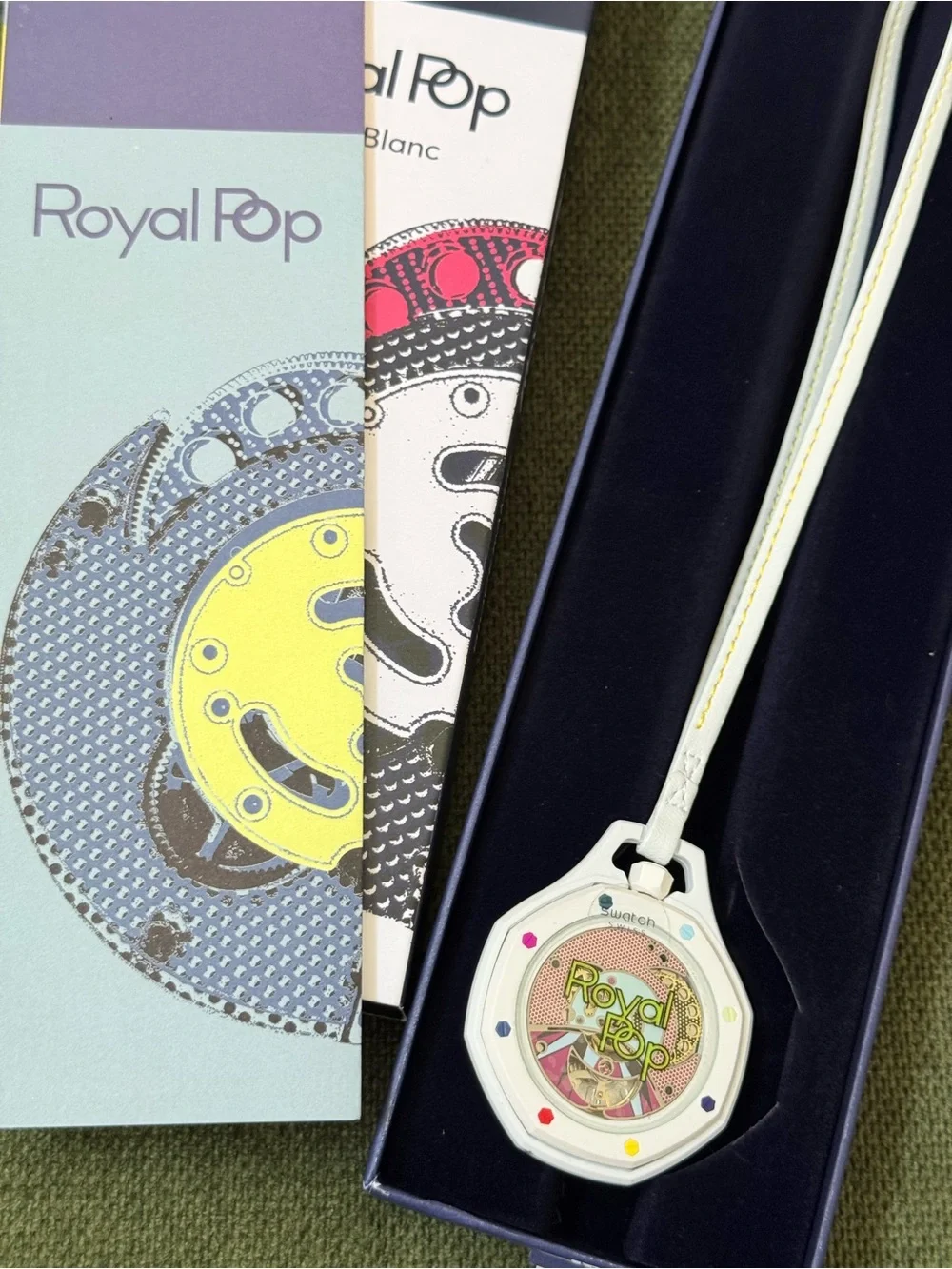 Ap x Swatch Huit Blanc Pocket Watch with Multicolor Accents